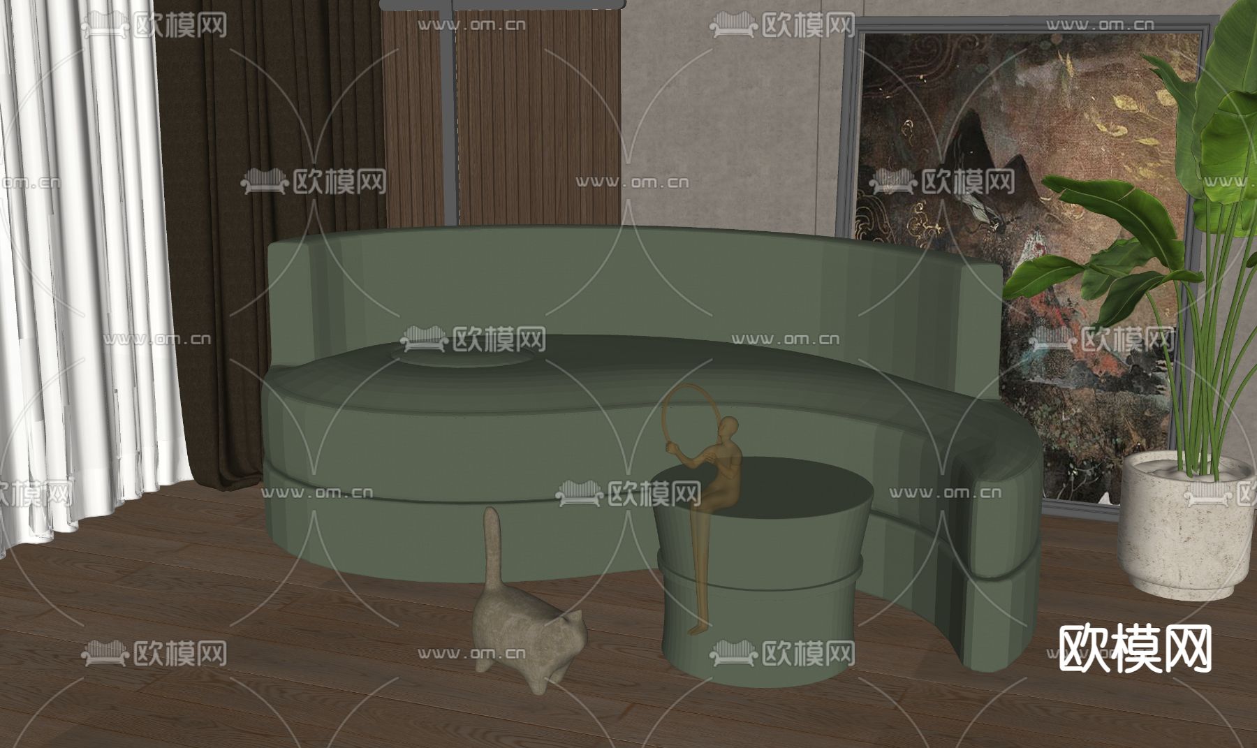 现代弧形沙发su模型下载（渲染图2）