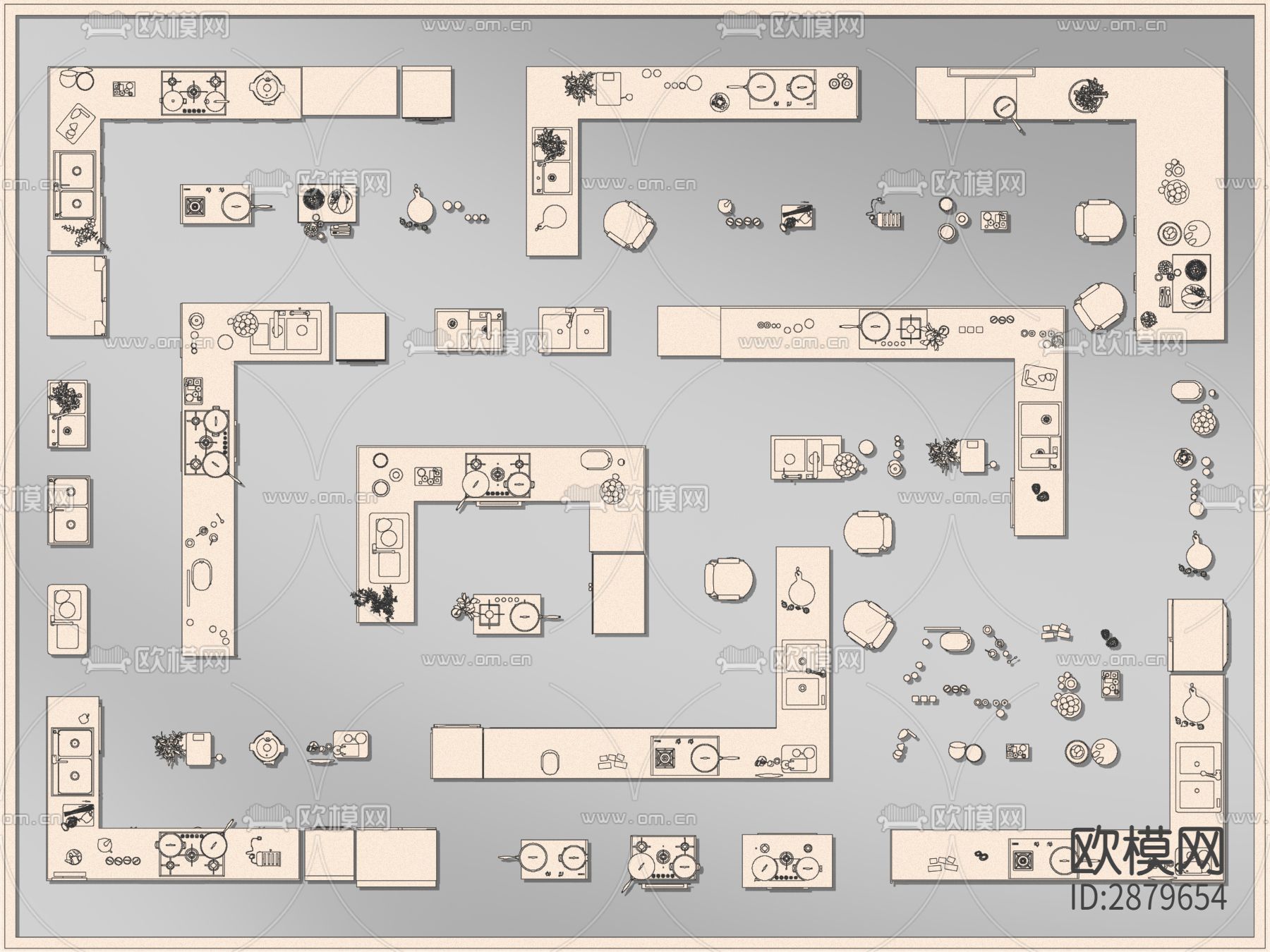 厨房家具橱柜家电设备平面CAD施工图下载（渲染图1）