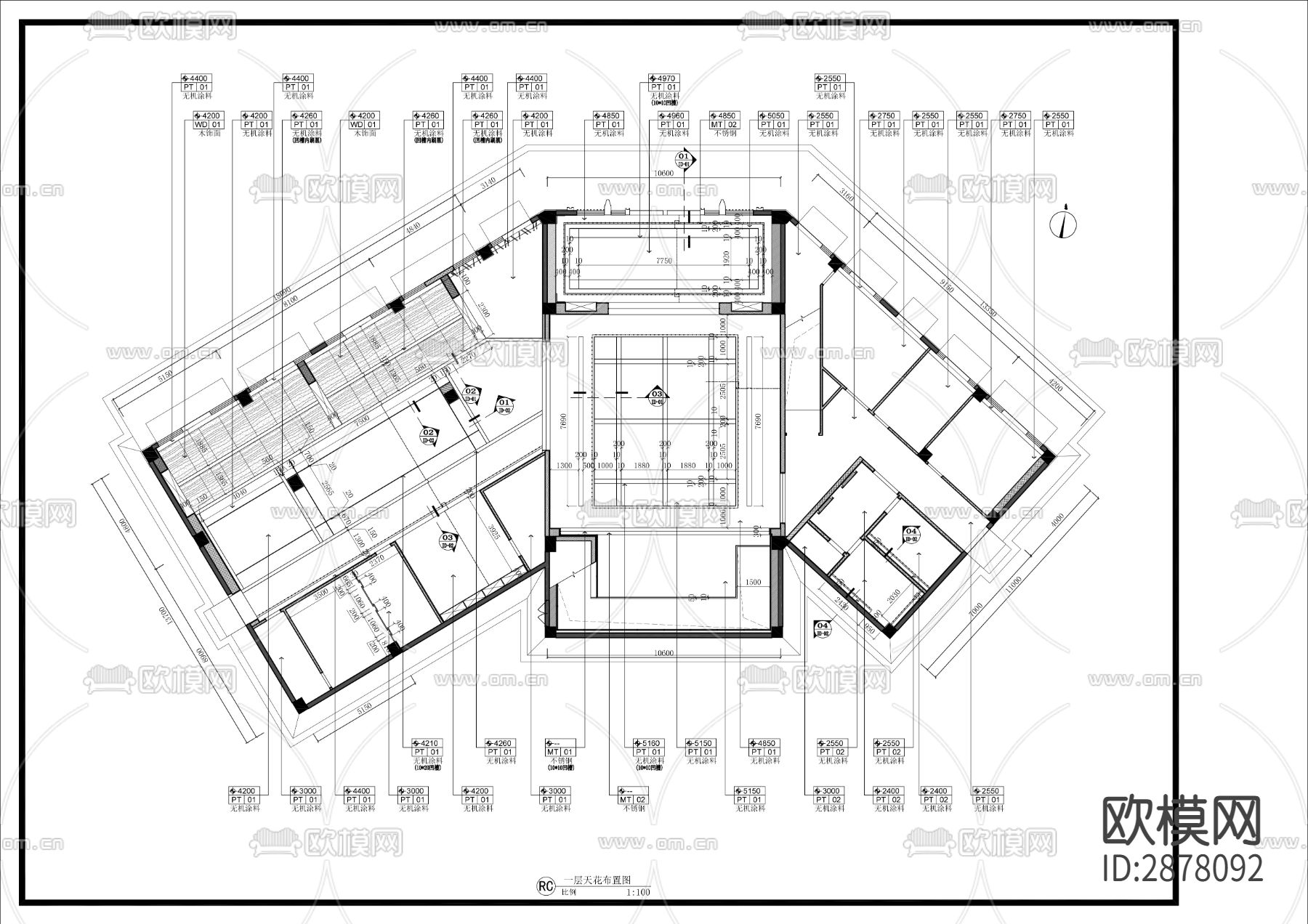 800㎡售楼部平面方案CAD施工图下载（渲染图3）