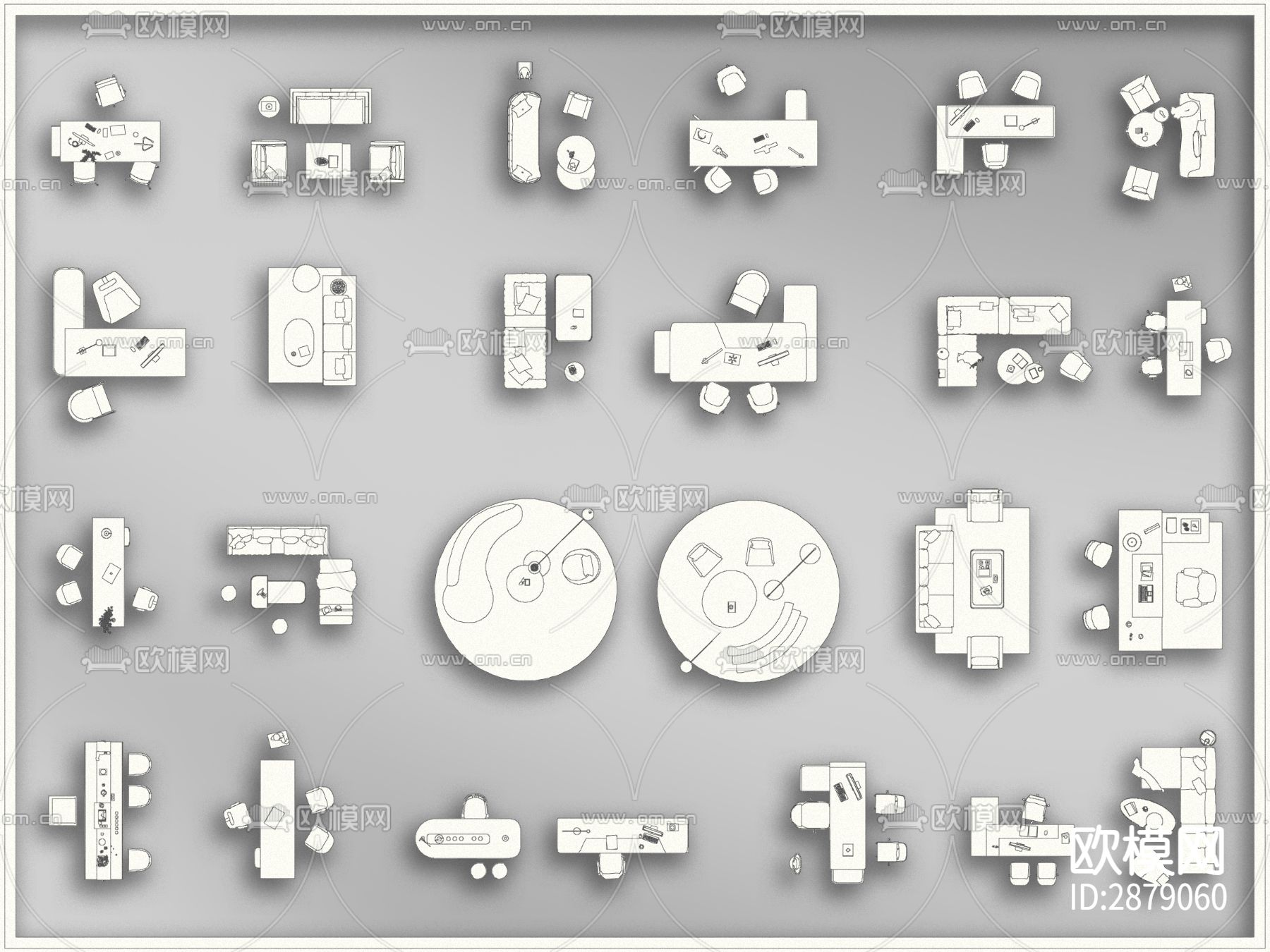 经理办公桌沙发座椅cad图库下载（渲染图1）