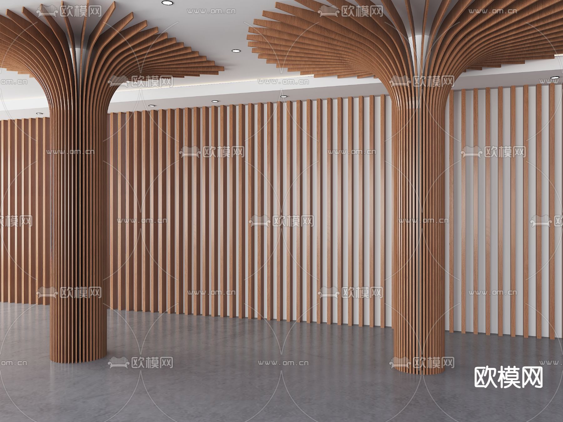 大厅保留原有的原形柱子加以“树”的抽象造型修饰|空间|室内设计|1992效果图小玉 - 原创作品 - 站酷 (ZCOOL)