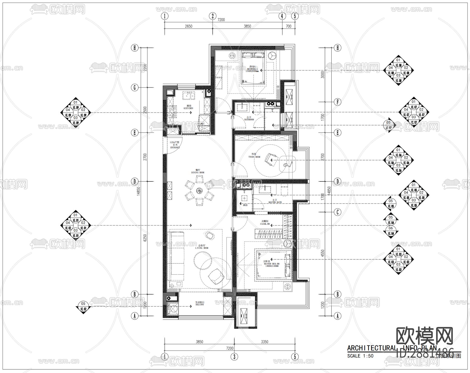 样板间cad施工图下载（渲染图2）