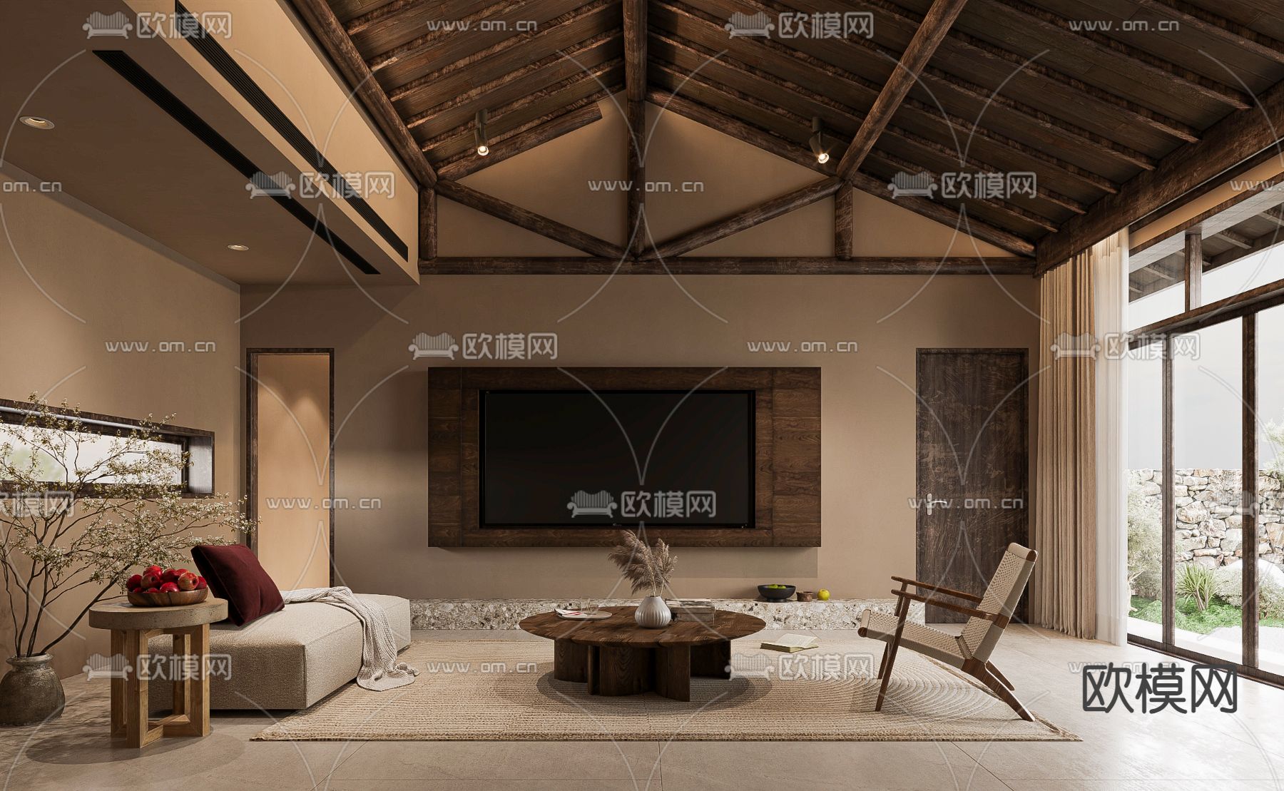 侘寂风民宿客厅su模型下载（渲染图1）