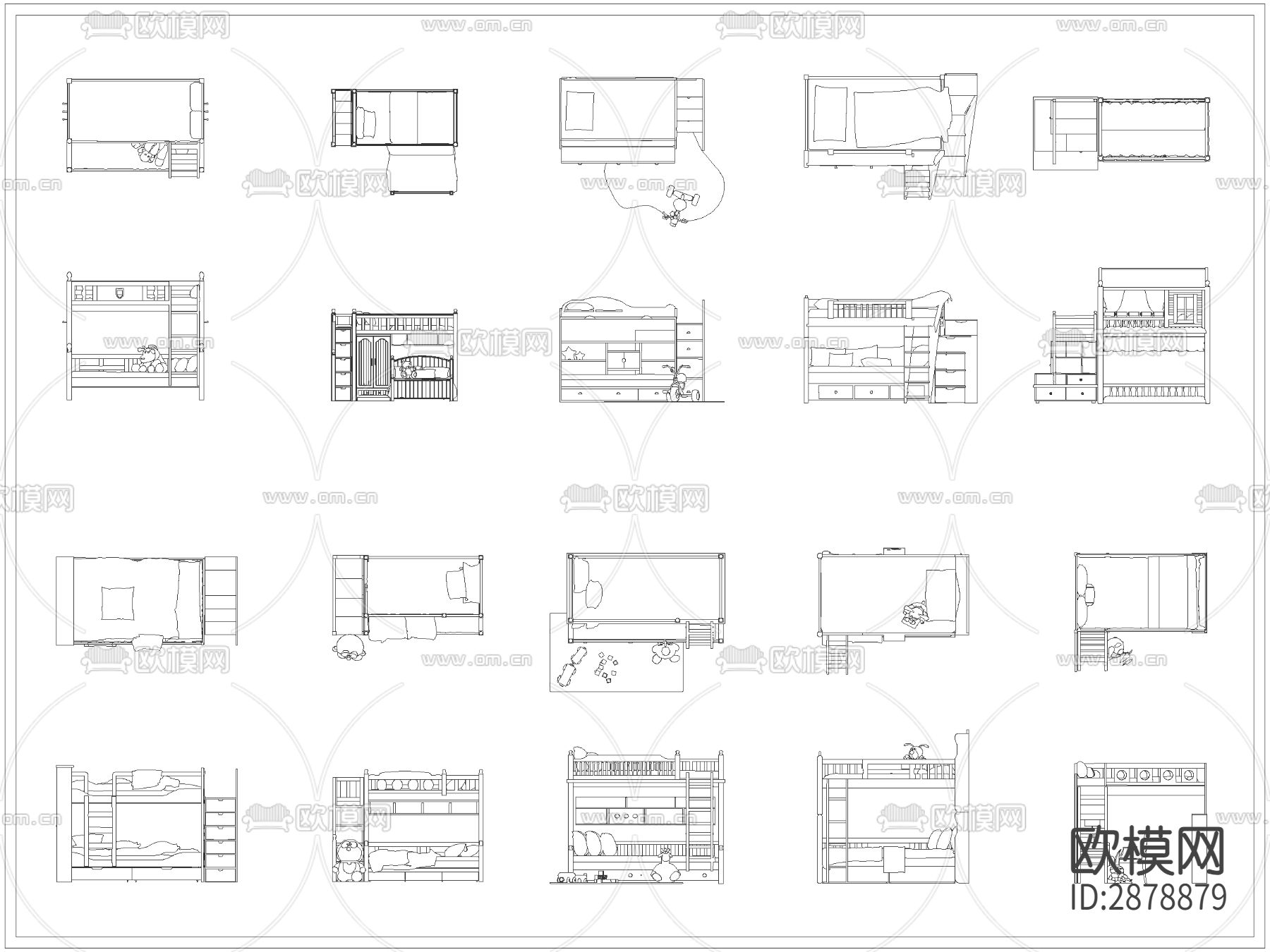 儿童床上下床cad图库下载（渲染图2）