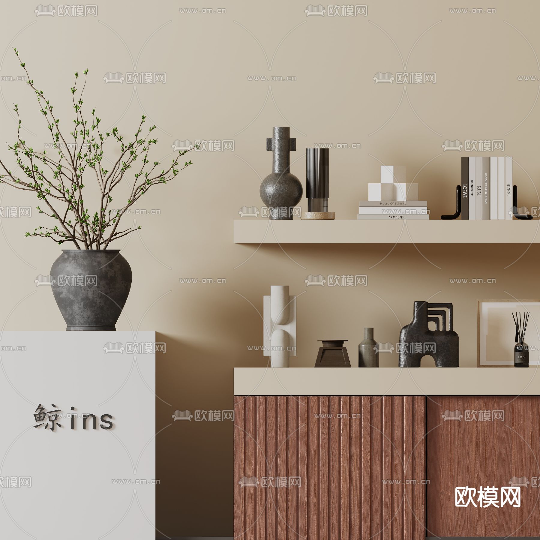 中古风装饰品 摆件 花瓶 插花 书架 雕塑 香薰3d模型下载_ID14305654_3dmax免费模型-欧模网