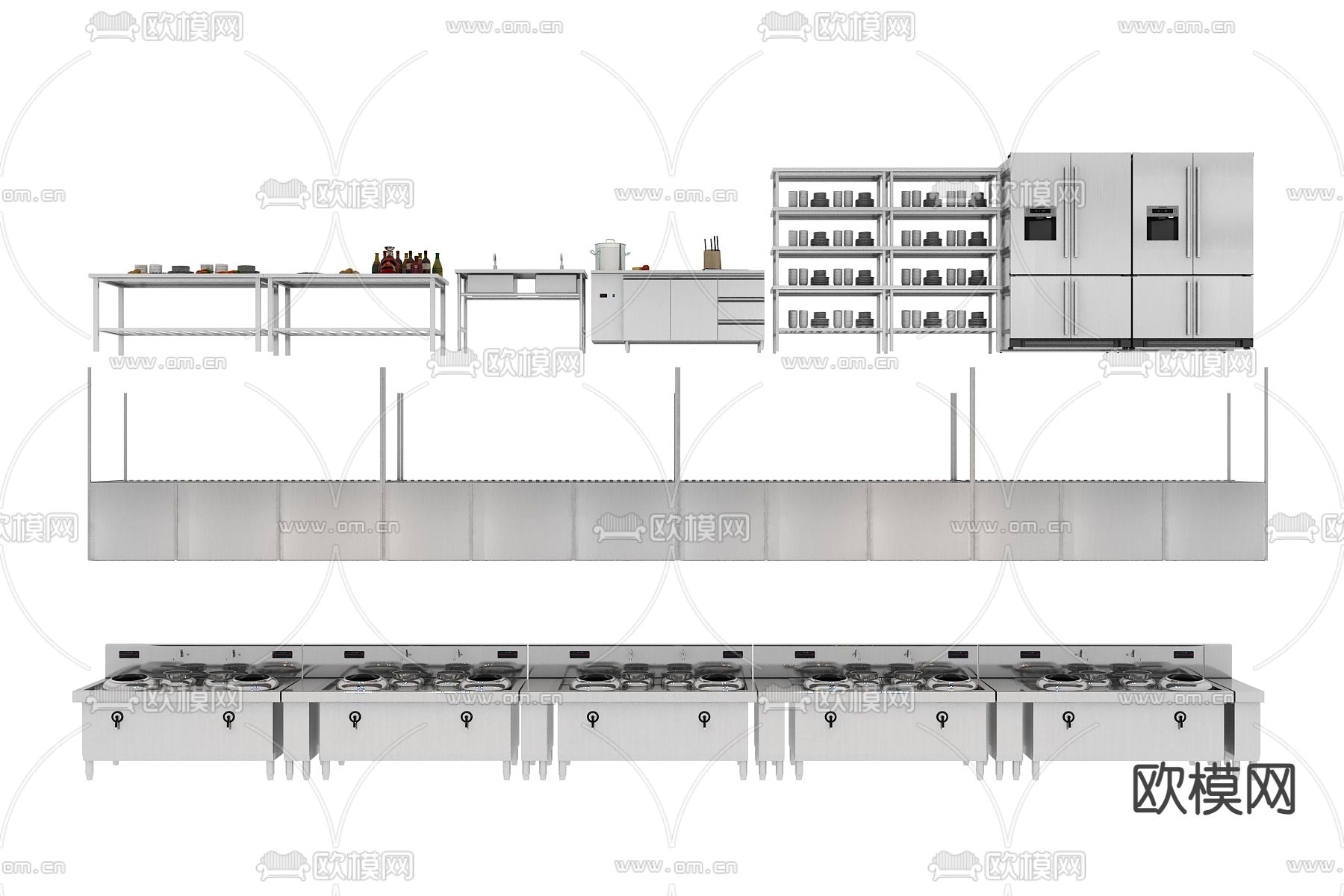 中央厨房 操作台 后厨设备 燃气灶3d模型下载