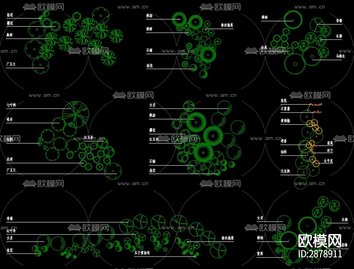 植物景观树灌木种植图cad大样图下载（渲染图2）
