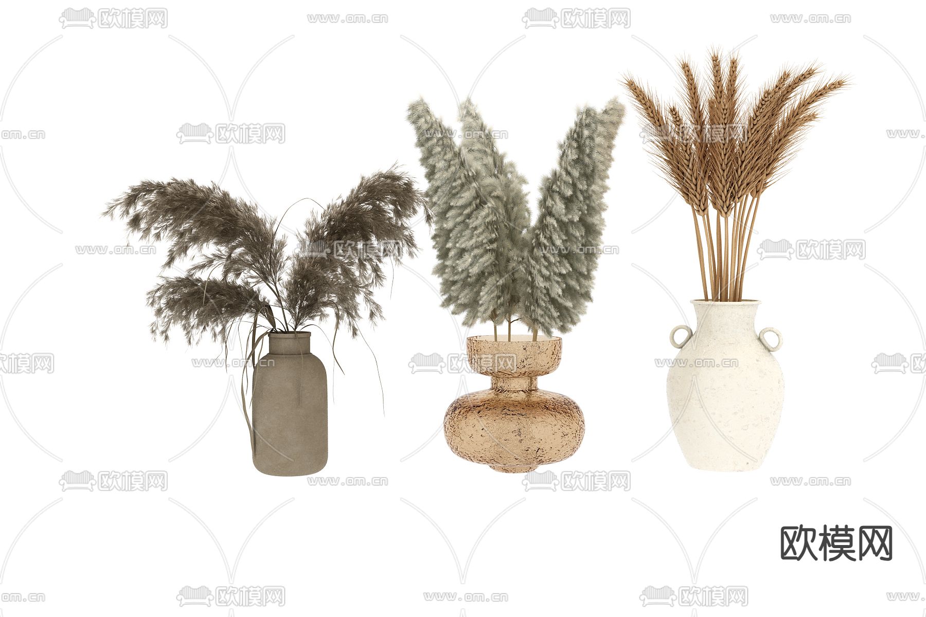 花瓶 花艺 芦苇 插花3d模型下载