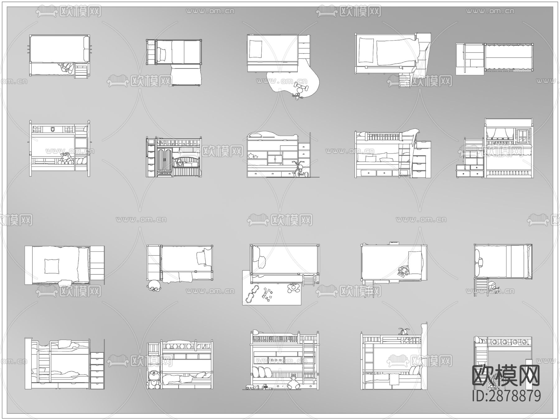 儿童床上下床cad图库下载（渲染图1）