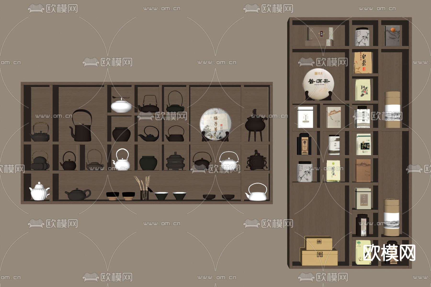 新中式壁柜su模型下载（渲染图2）