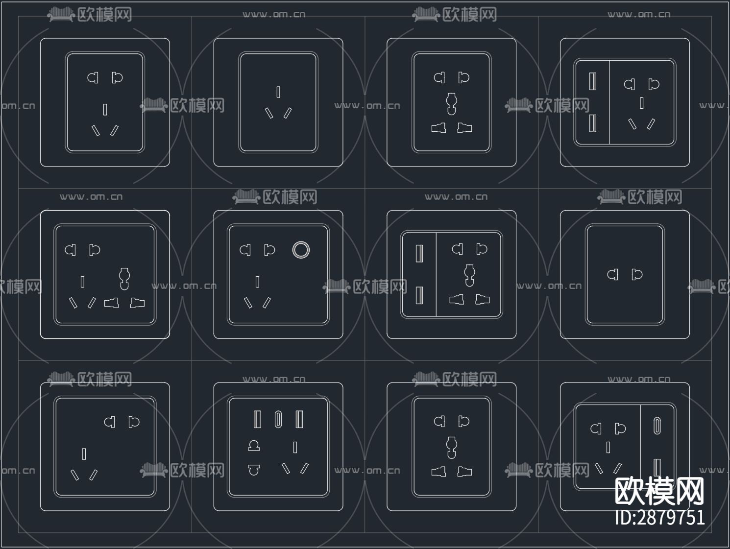 原创 CAD 插座 合集CAD图库下载