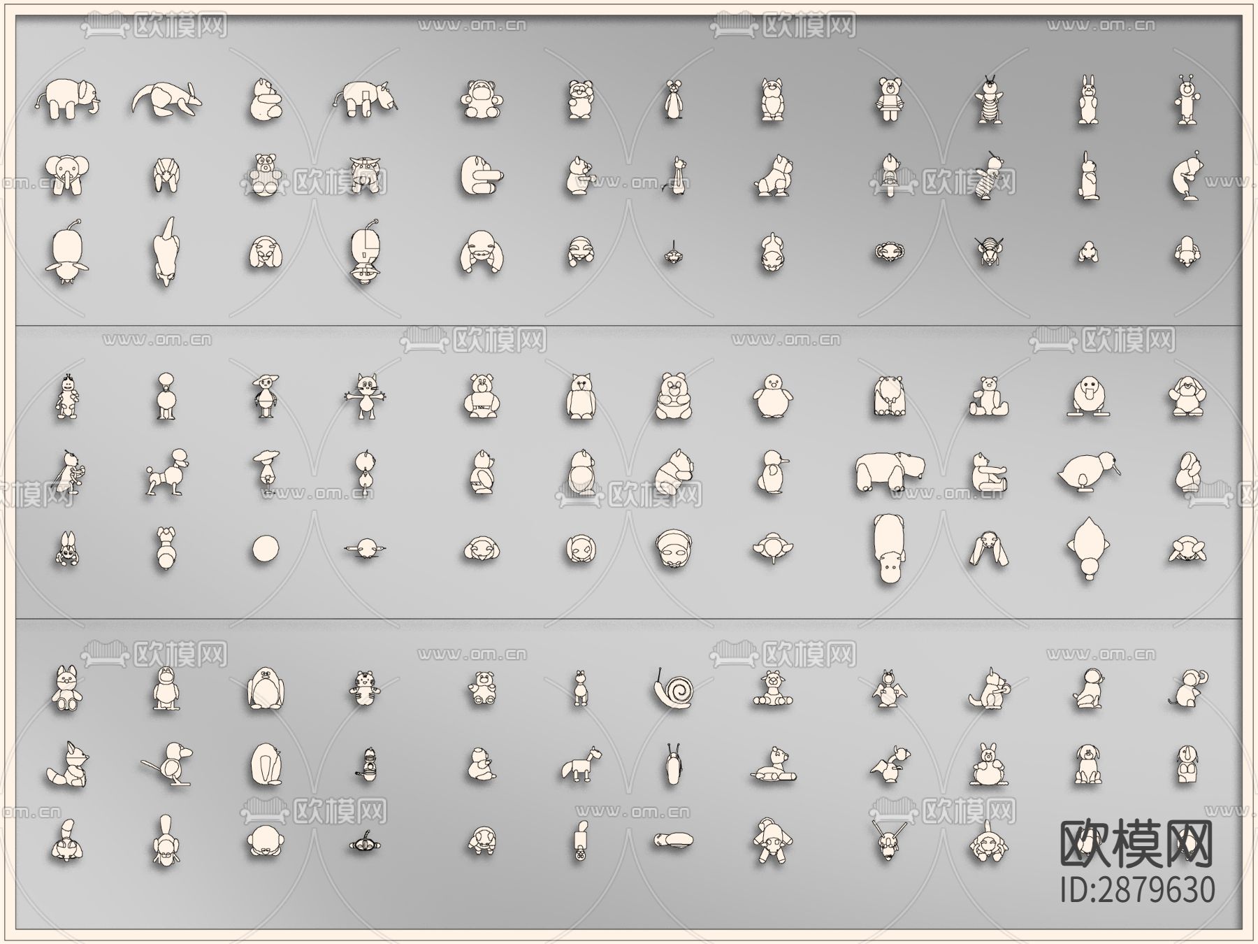 儿童手办玩偶装饰雕塑CAD图库下载（渲染图1）