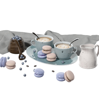  甜品 咖啡 马卡龙su模型 