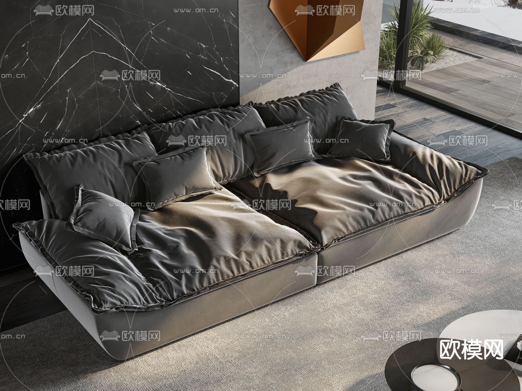 高级灰客厅3d模型下载（渲染图4）