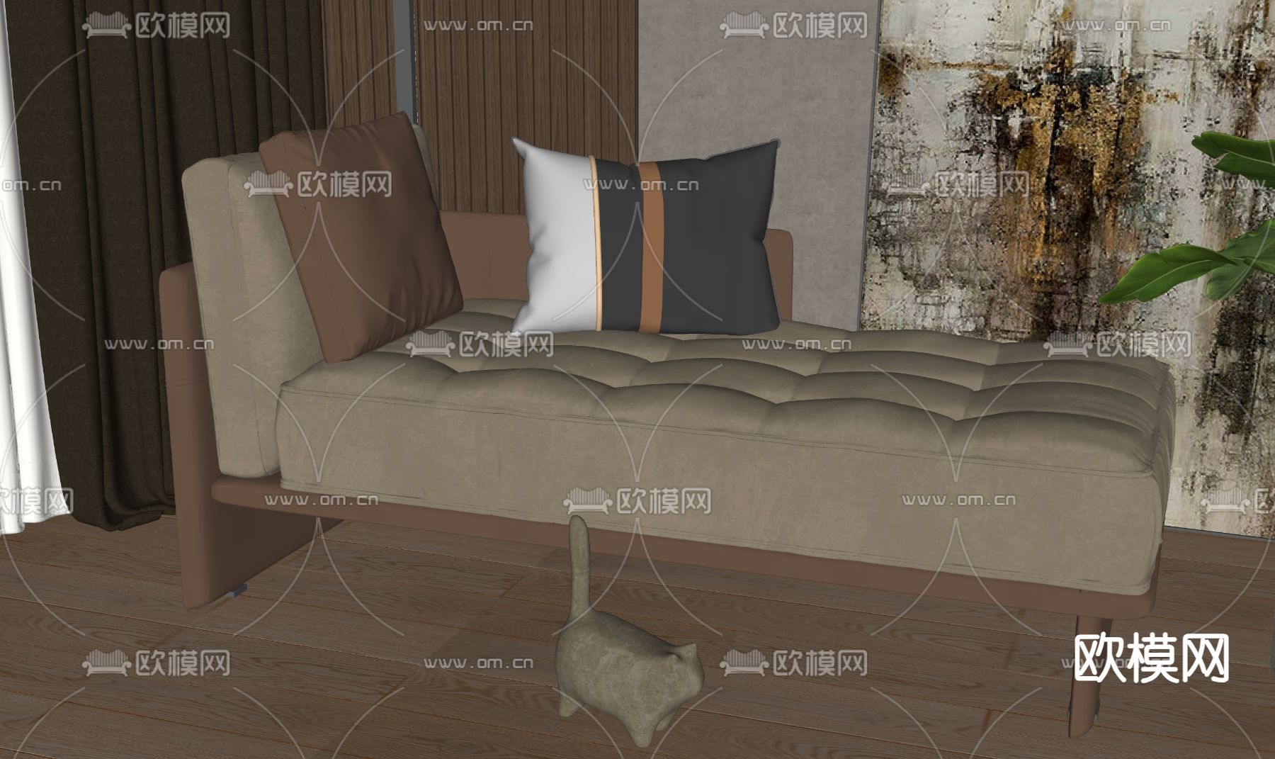 现代贵妃椅su模型下载（渲染图2）