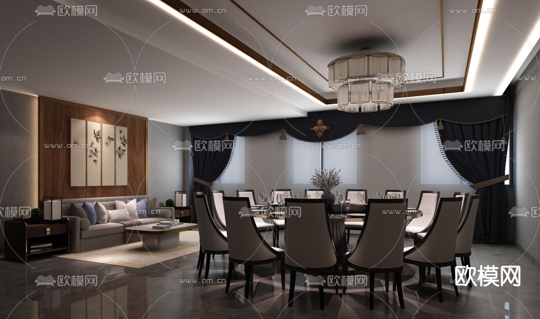 中式餐厅包厢 包间su模型下载（渲染图1）