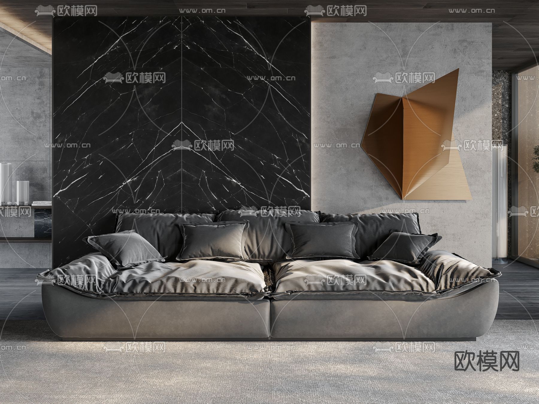高级灰客厅3d模型下载（渲染图3）