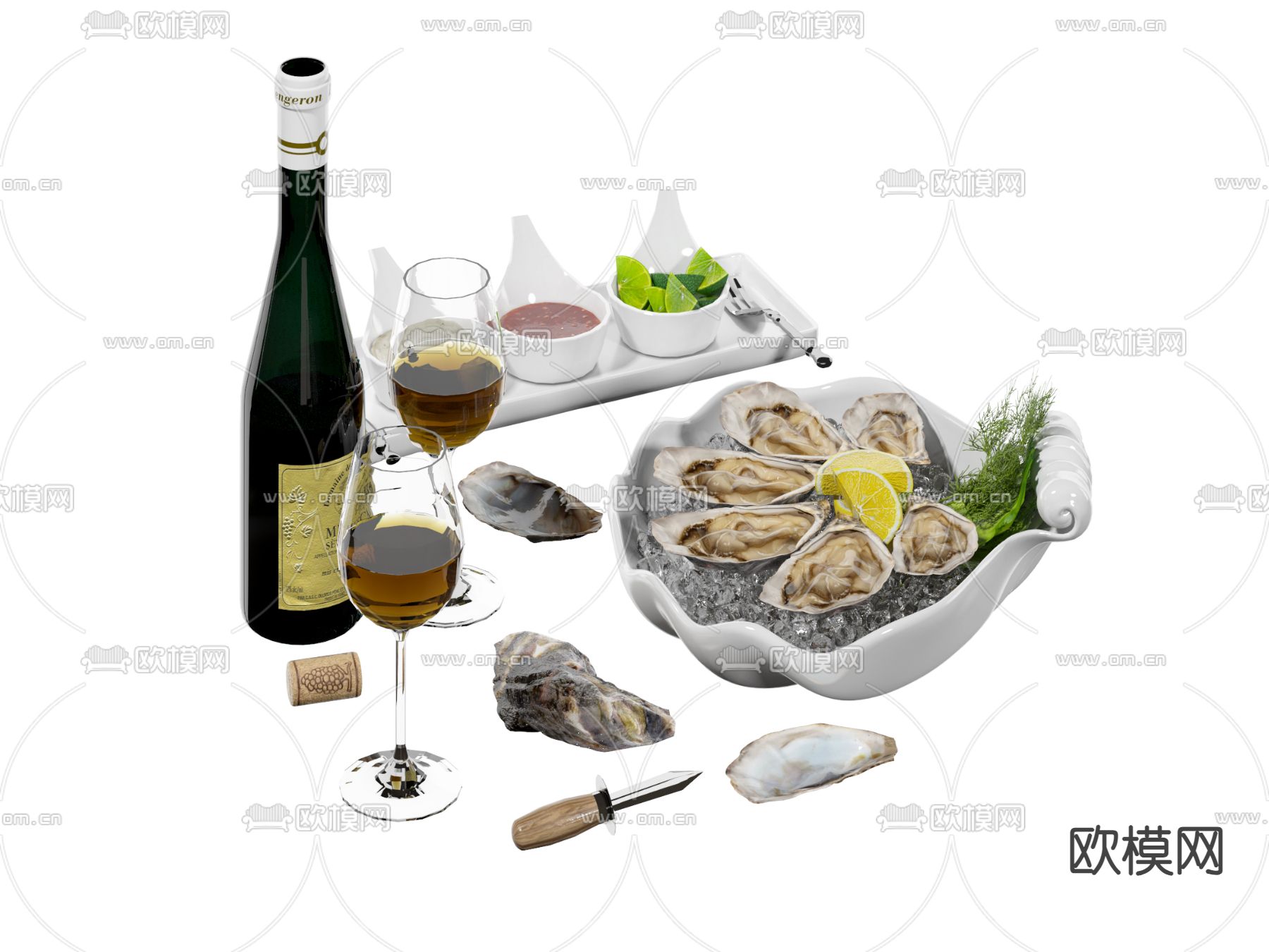 食品 红酒 生蚝su模型下载（渲染图1）