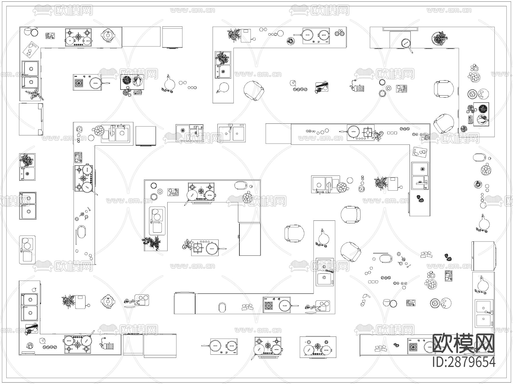 厨房家具橱柜家电设备平面CAD施工图下载（渲染图2）