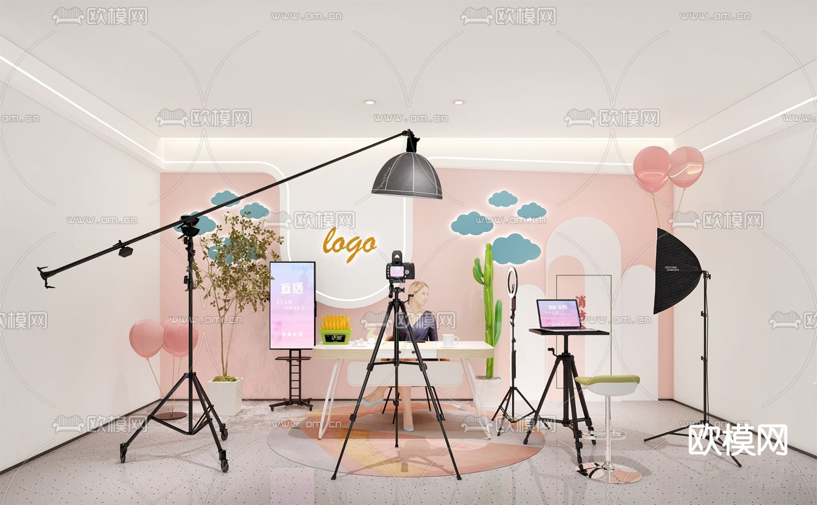 网红直播间su模型下载（渲染图1）