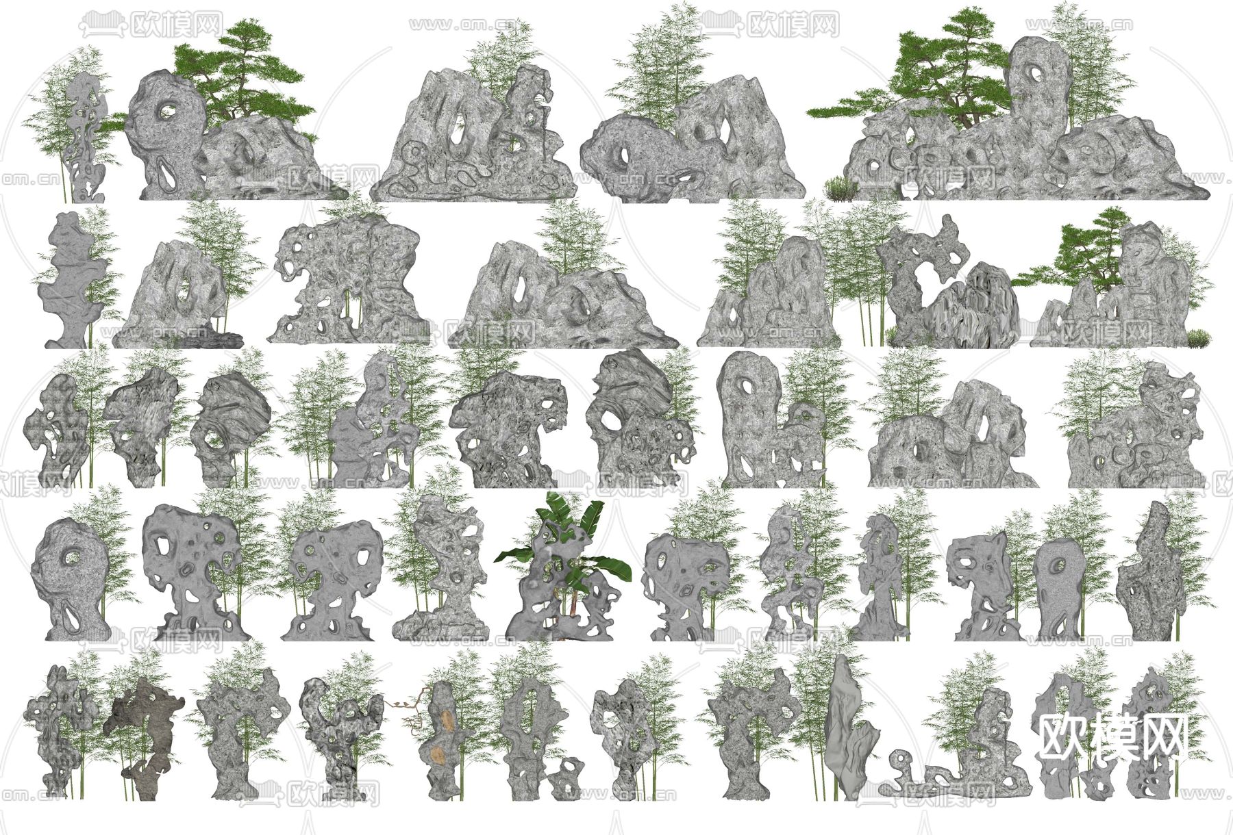 中式假山石 园林景石su模型