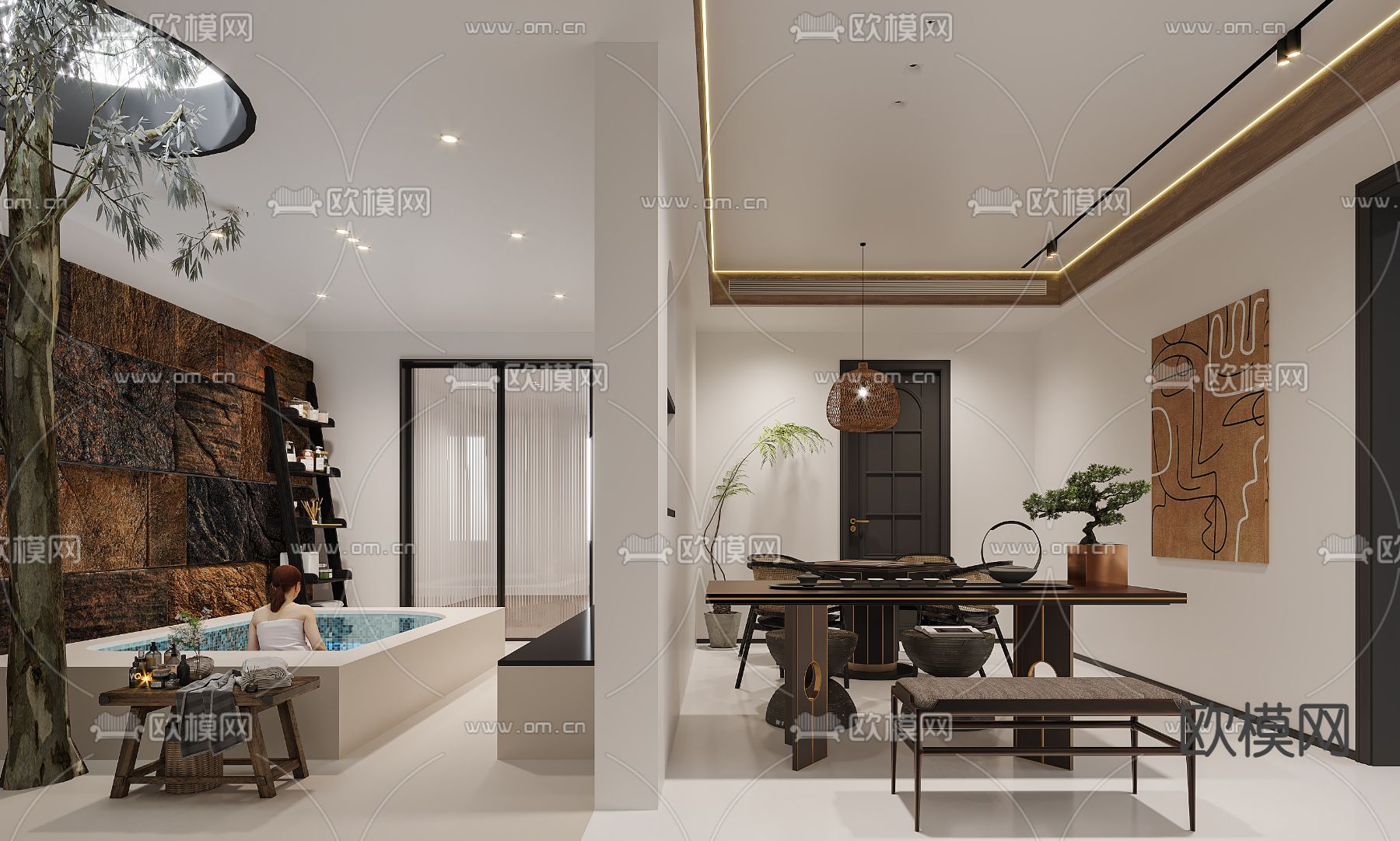 现代地下室 茶室 温泉3d模型下载