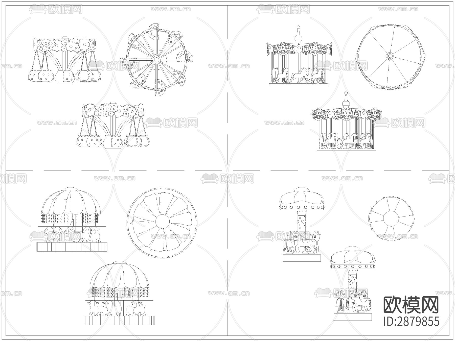 儿童游乐设施旋转木马CAD图库下载