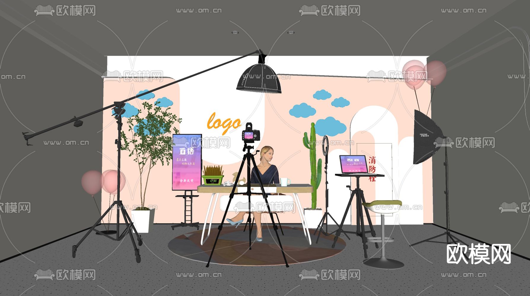 网红直播间su模型下载（渲染图2）