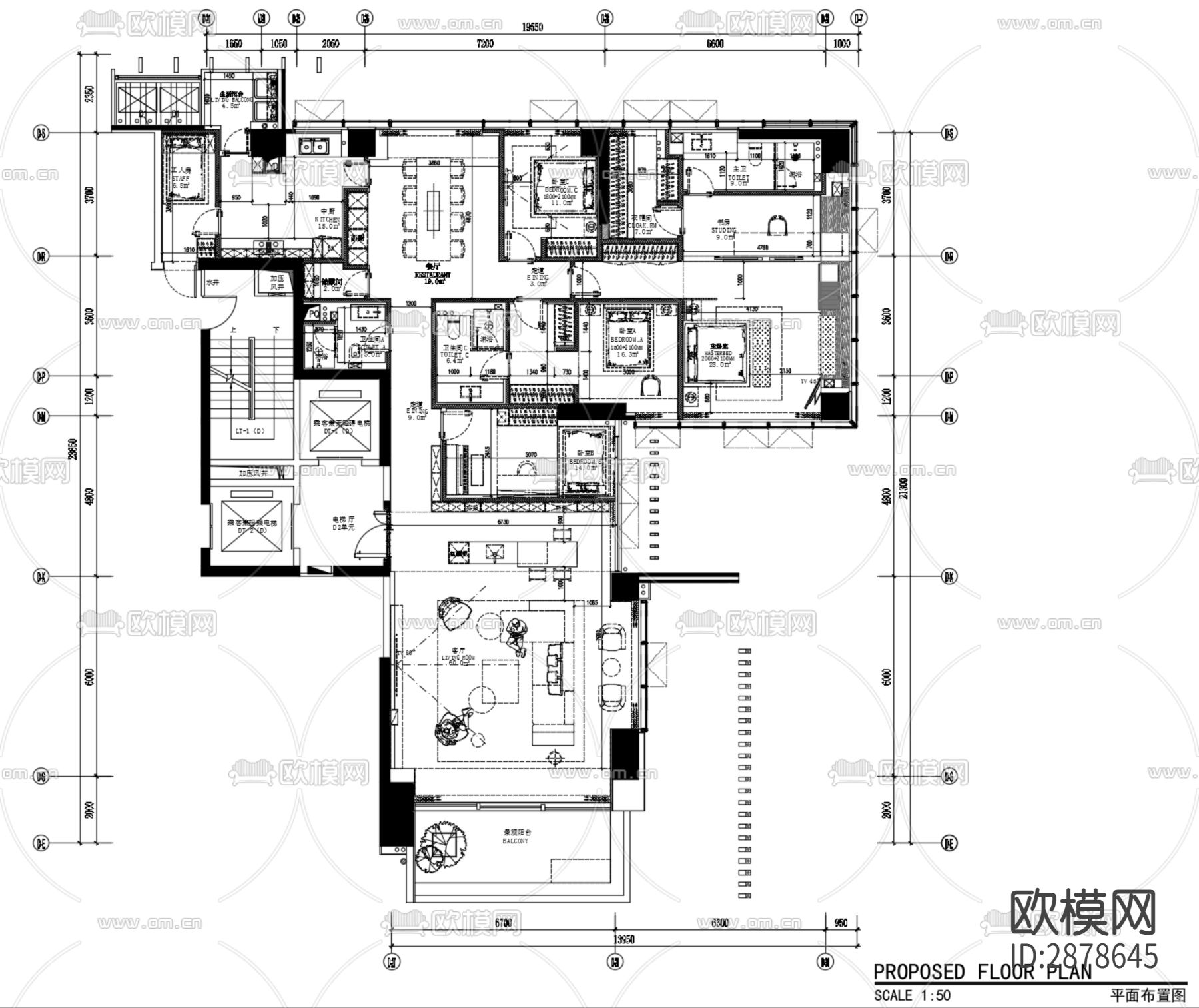 深圳天鹅堡270m²平层私宅cad施工图下载（渲染图1）