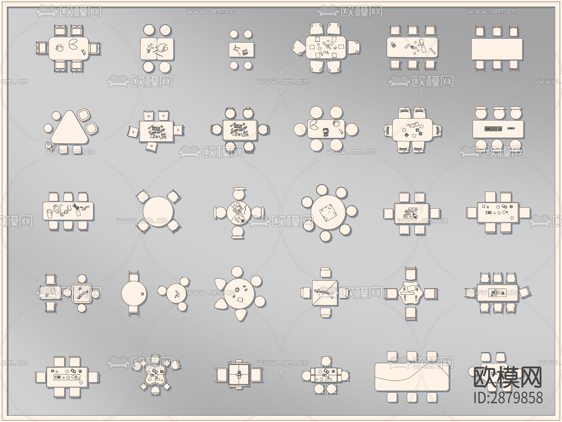 幼儿园儿童桌椅餐桌CAD图库下载（渲染图1）