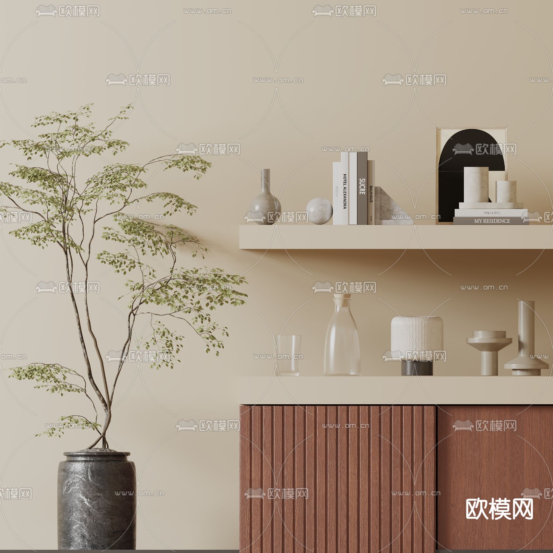 中古风装饰品 摆件 书籍 挂画 陶罐 器皿3d模型下载