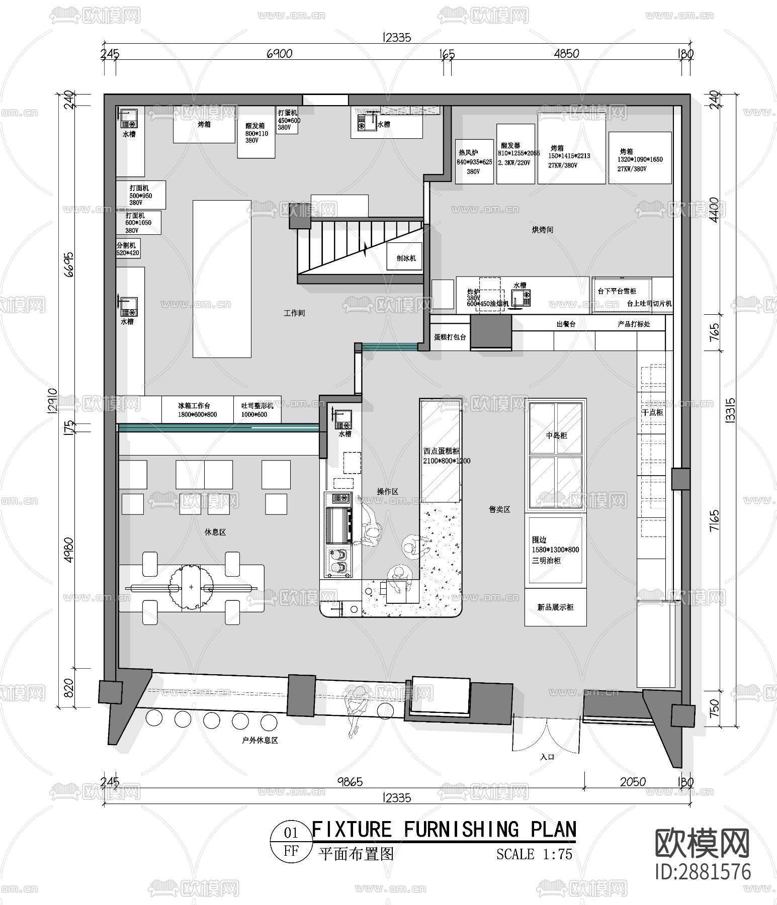 咖啡店cad平面布置图下载（渲染图7）