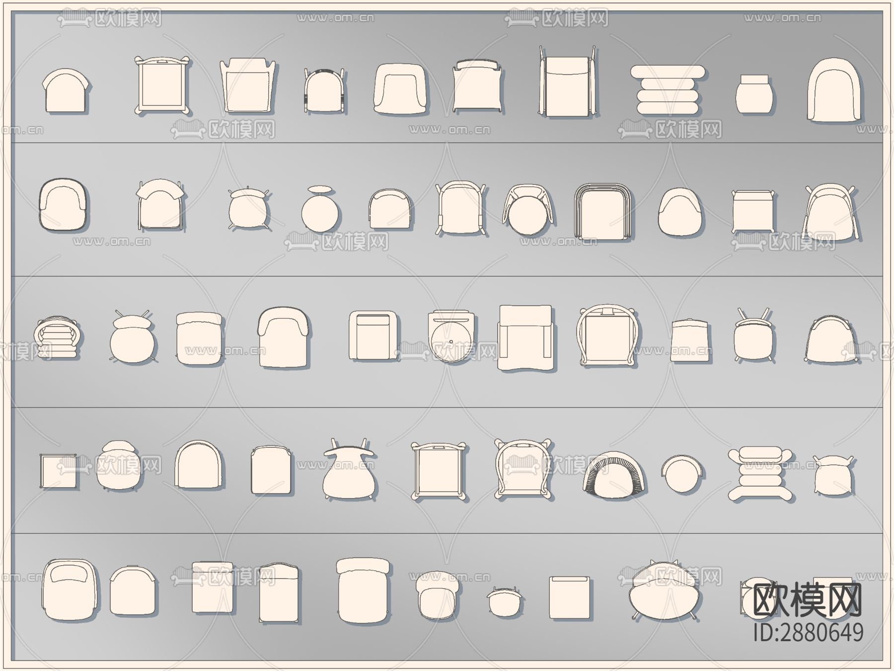 单人沙发cad图库下载（渲染图1）
