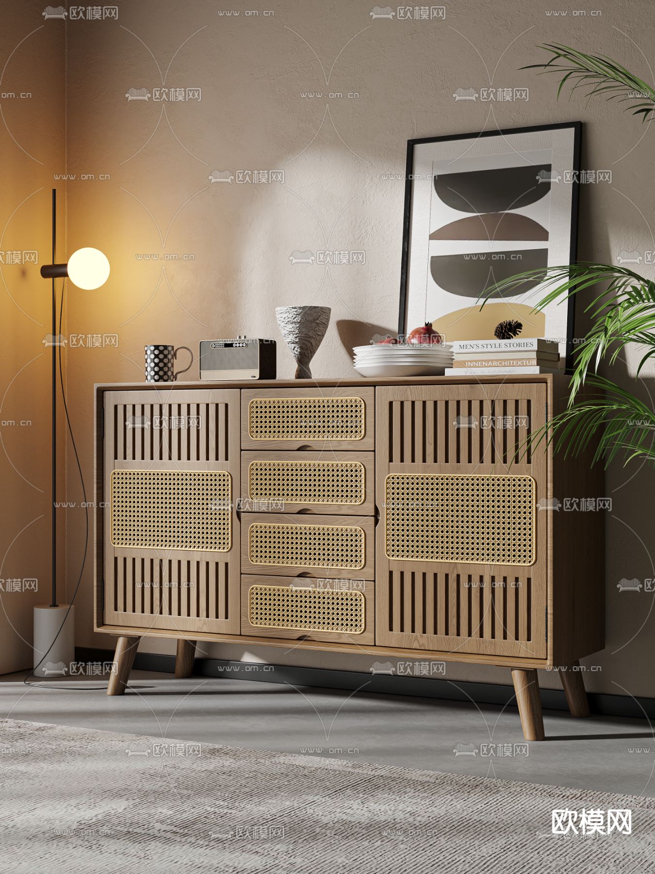 侘寂风餐边柜 端景柜 餐边柜3d模型下载（渲染图1）