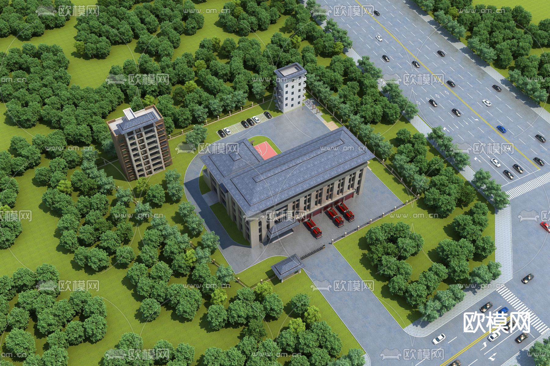 消防站 鸟瞰图su模型下载（渲染图2）