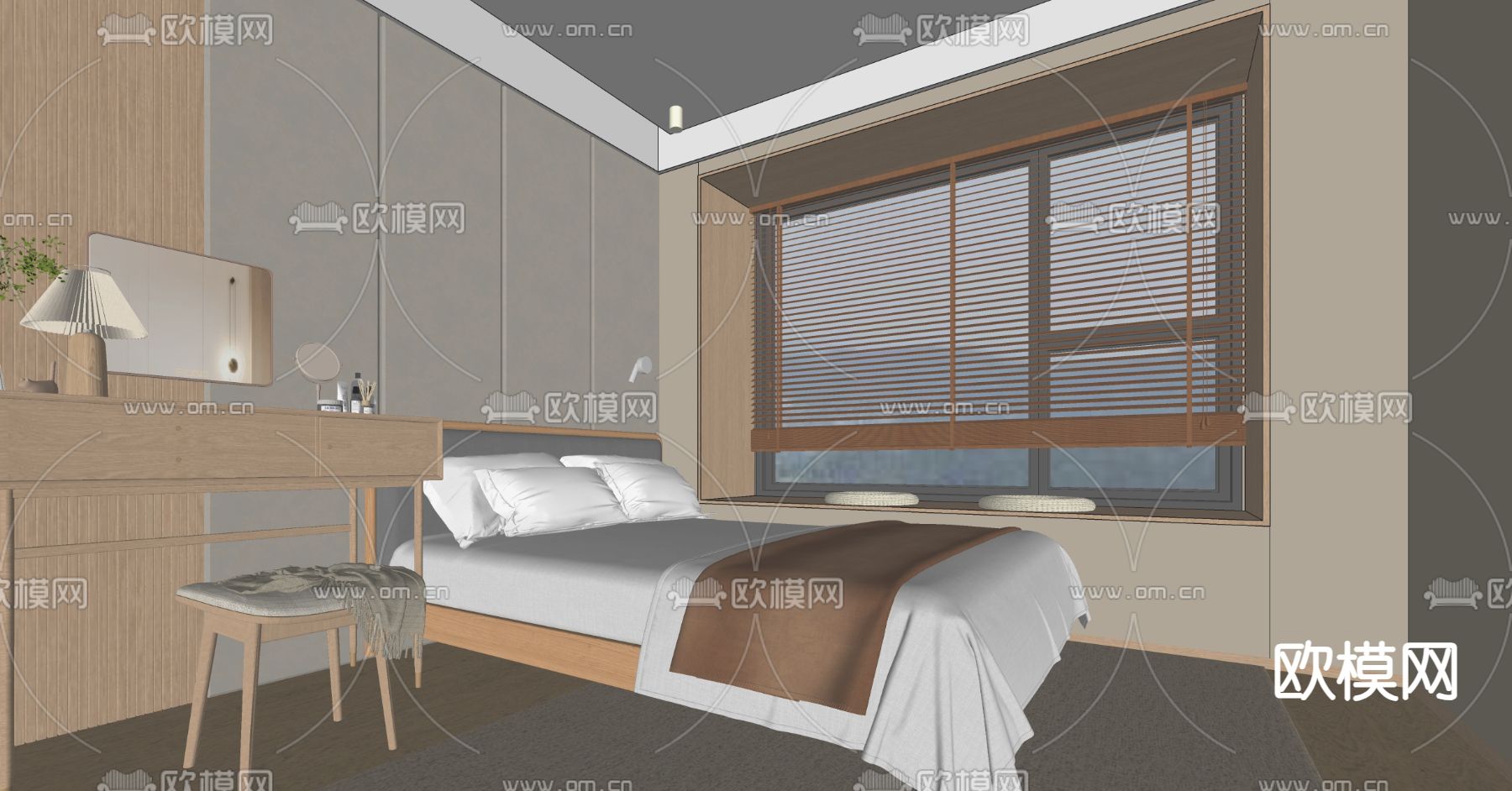 日式卧室su模型下载（渲染图2）