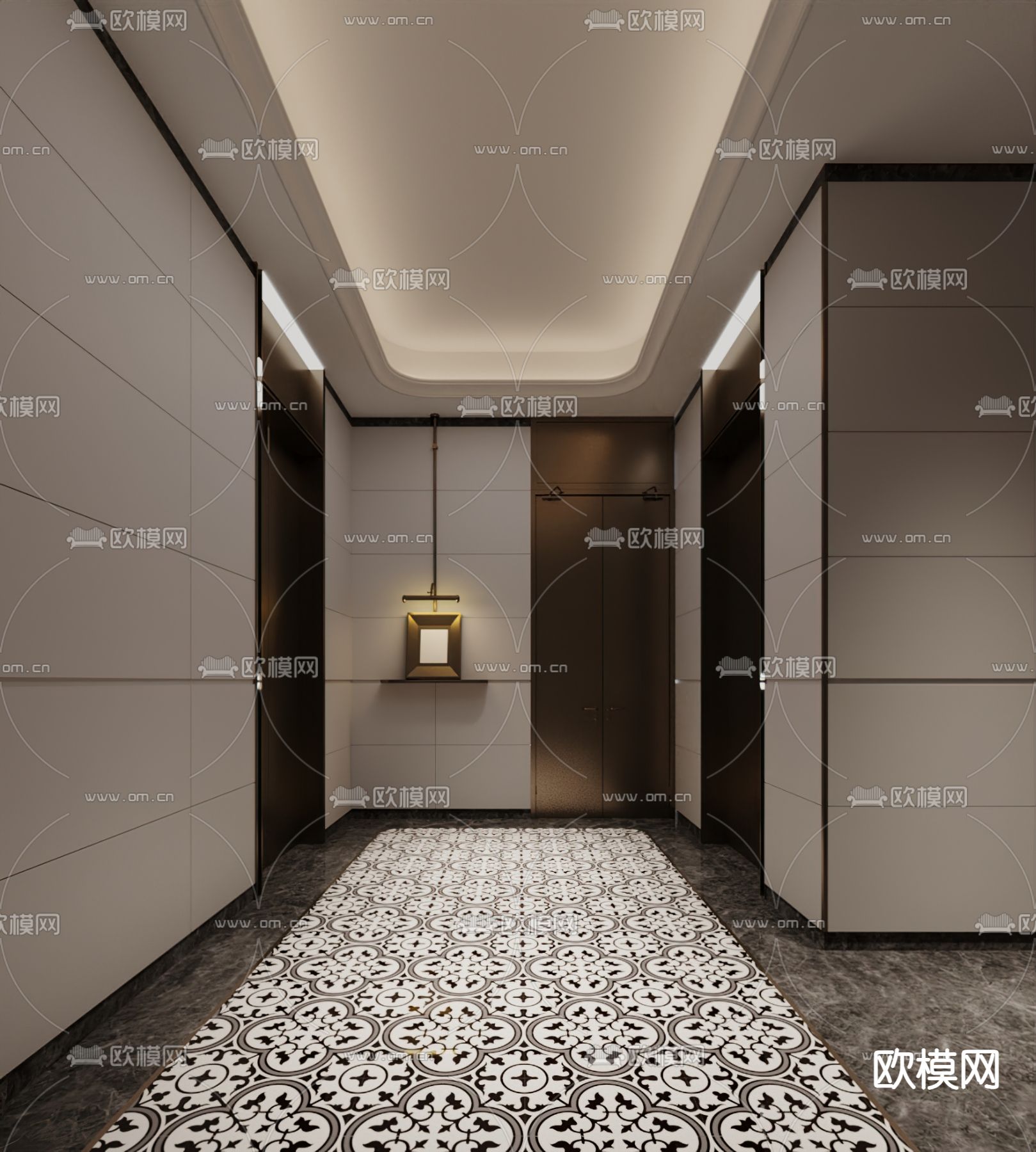 酒店电梯厅 电梯间3d模型下载（渲染图3）