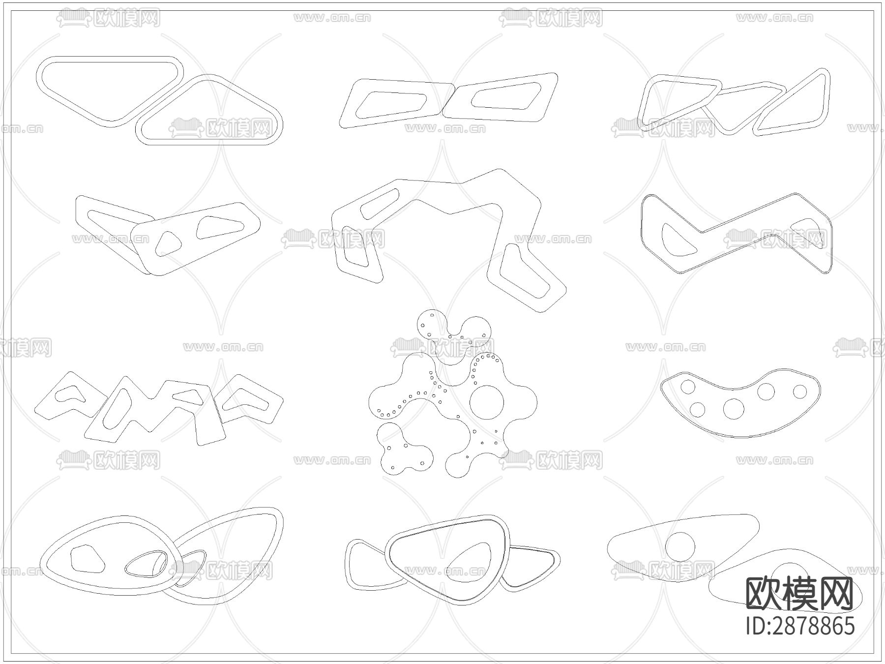 现代景观廊架平面图块cad图库下载