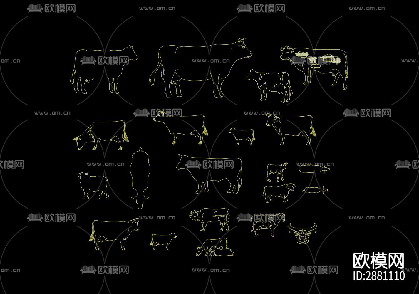 牛动物cad平面图下载（渲染图1）