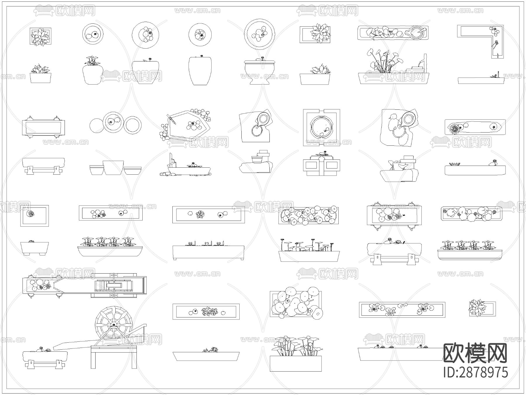 庭院石槽水池鱼池水缸cad图库下载
