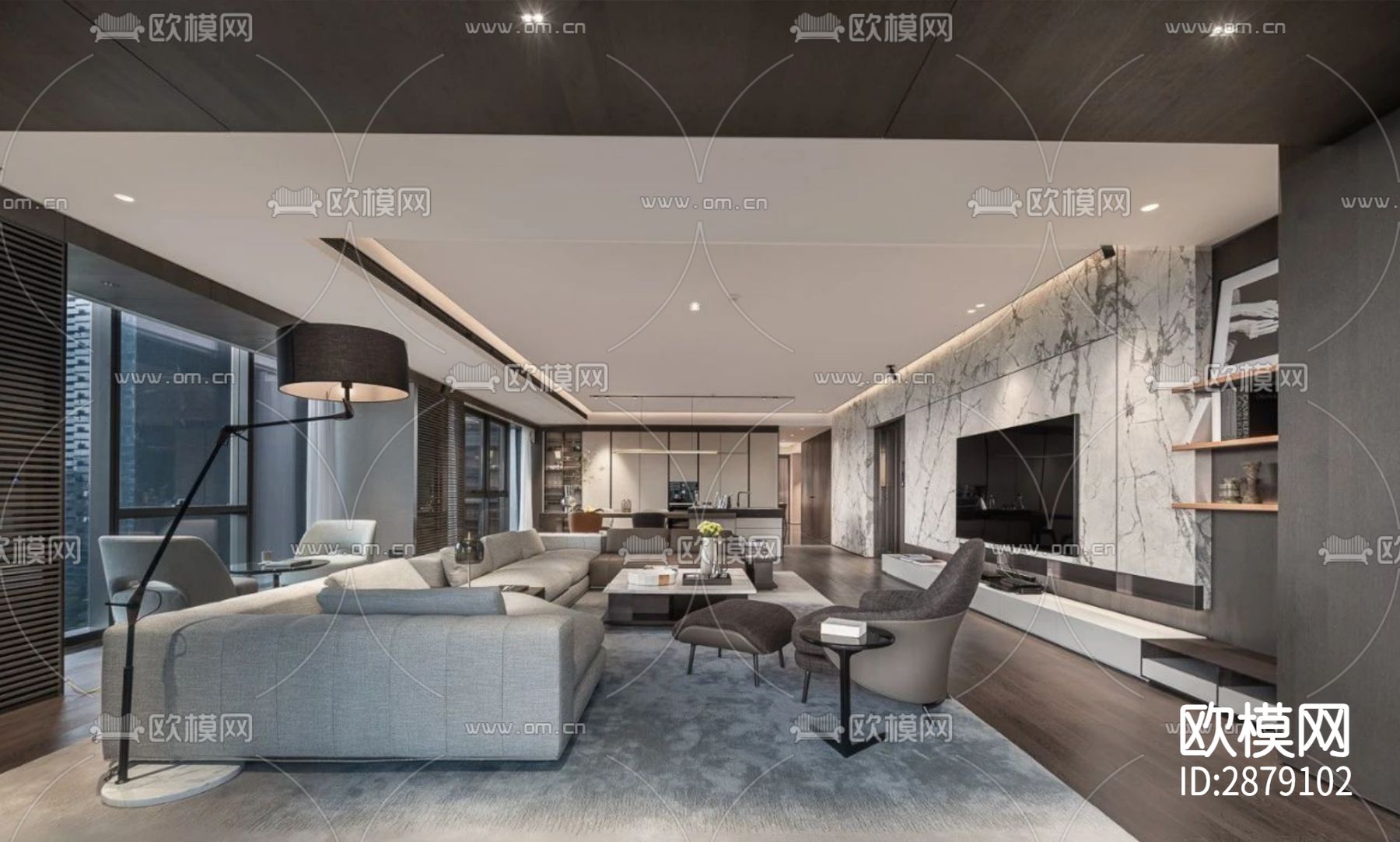 深圳天鹅堡280m²私宅CAD施工图下载（渲染图6）