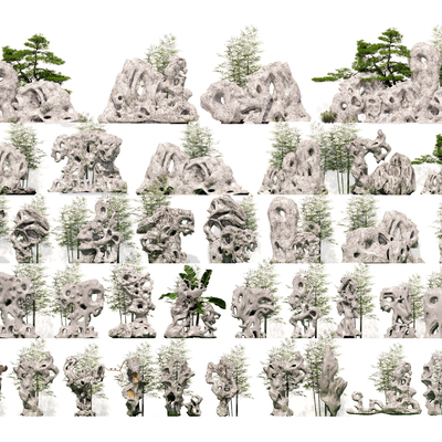 中式假山石 园林景石su模型