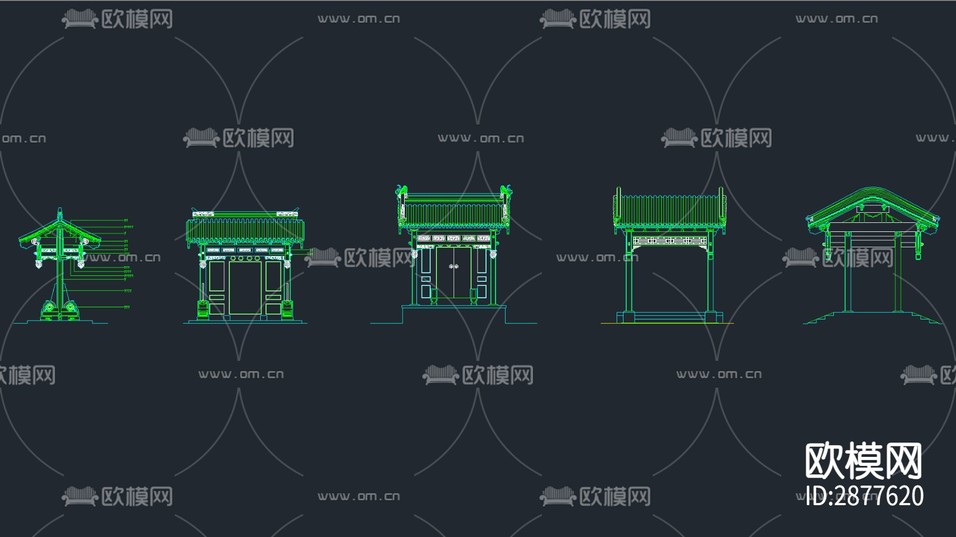 25套精品牌樓牌坊CAD施工圖下載(渲染圖9)