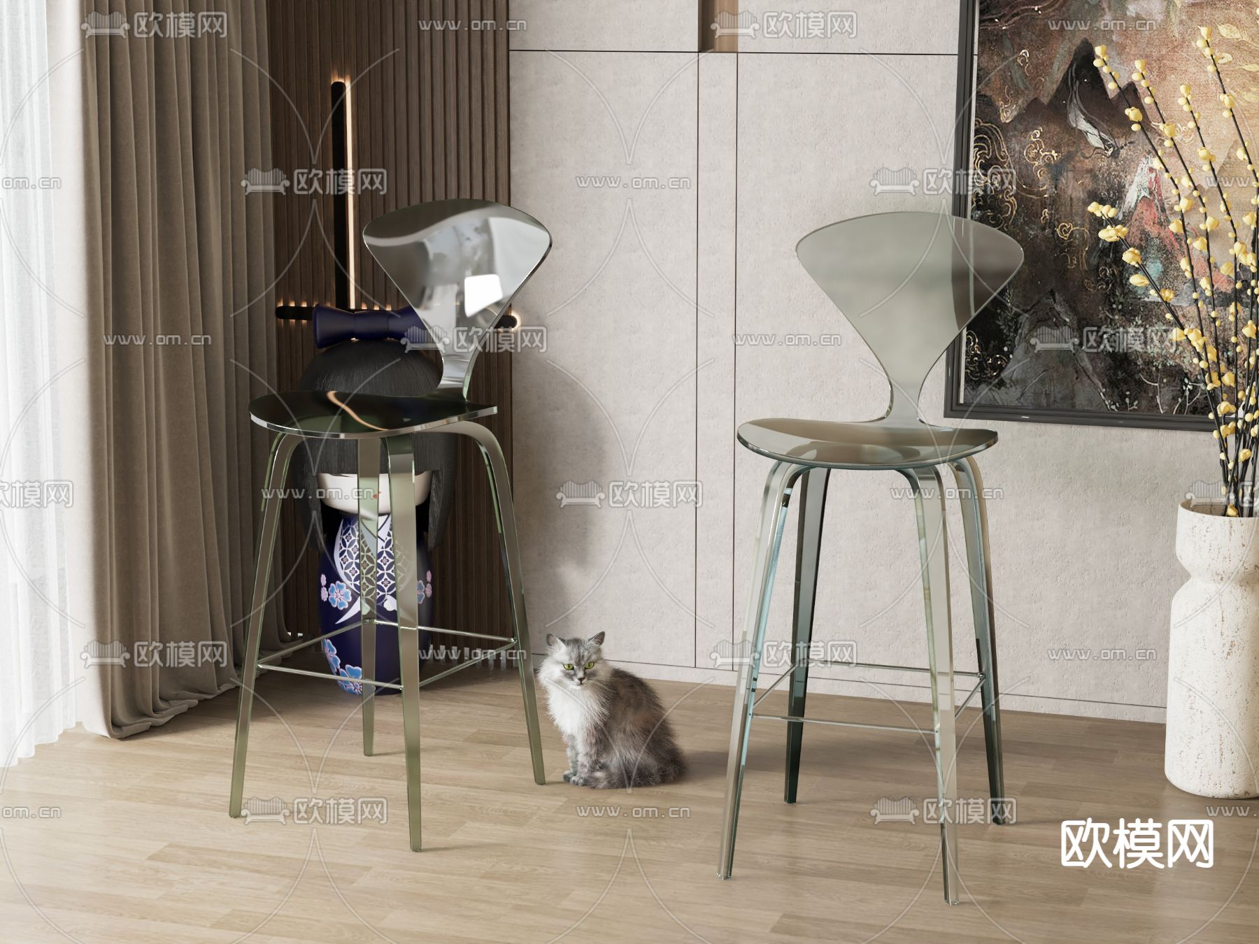 吧台凳su模型下载（渲染图1）