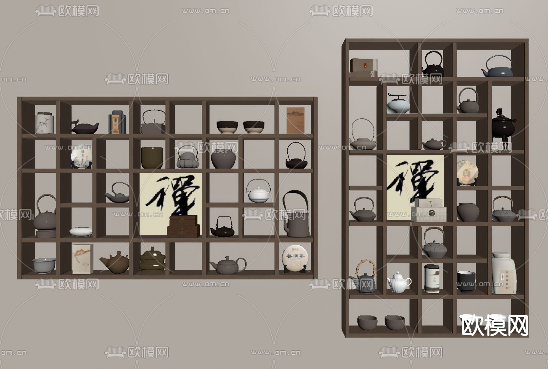 新中式壁柜su模型下载（渲染图2）