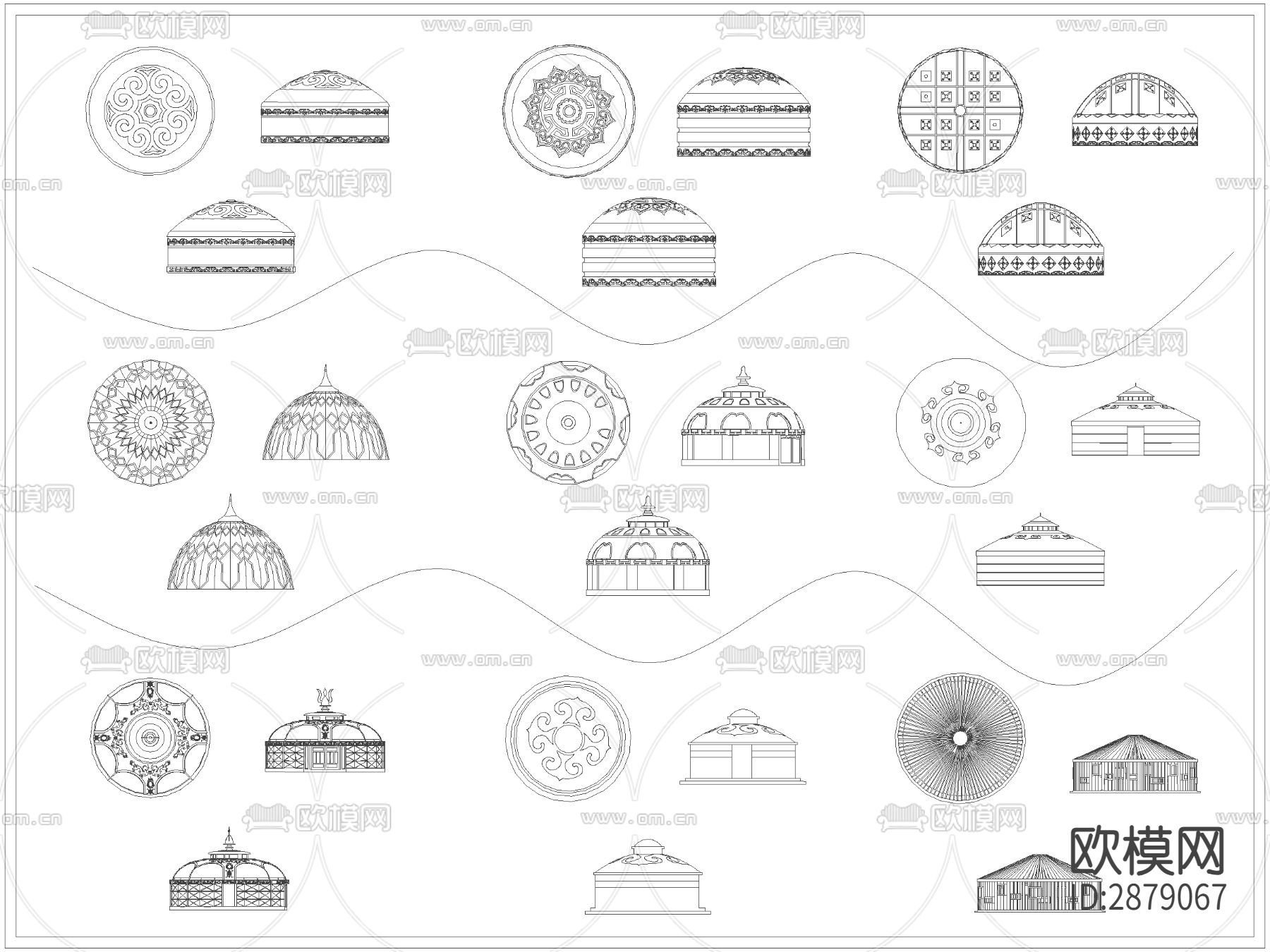蒙古包毡房露营帐篷CAD施工图下载