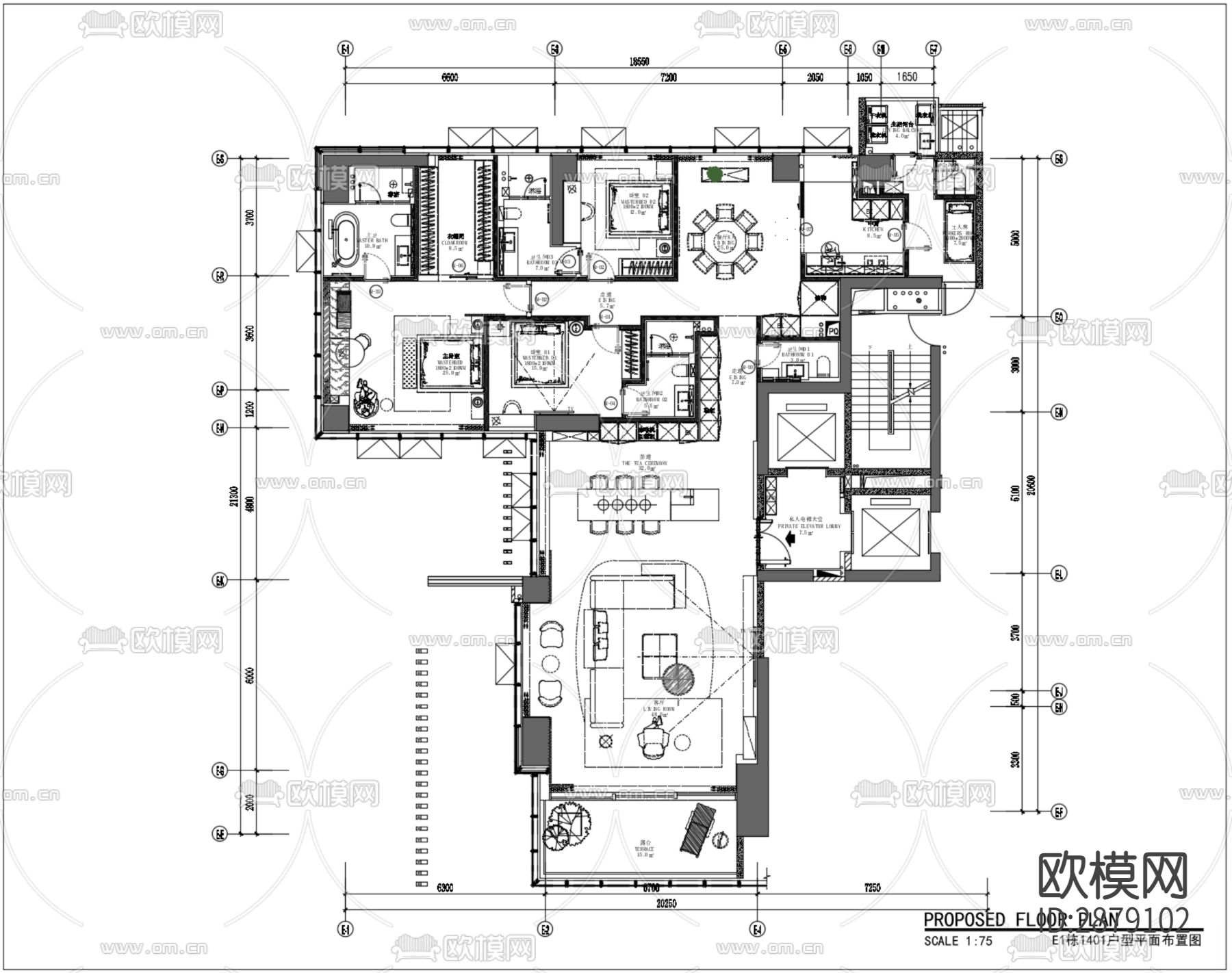 深圳天鹅堡280m²私宅CAD施工图下载（渲染图1）