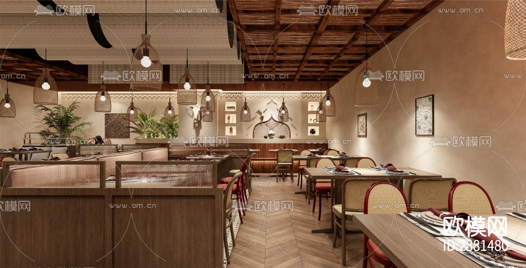 东南亚餐厅cad施工图下载（渲染图1）