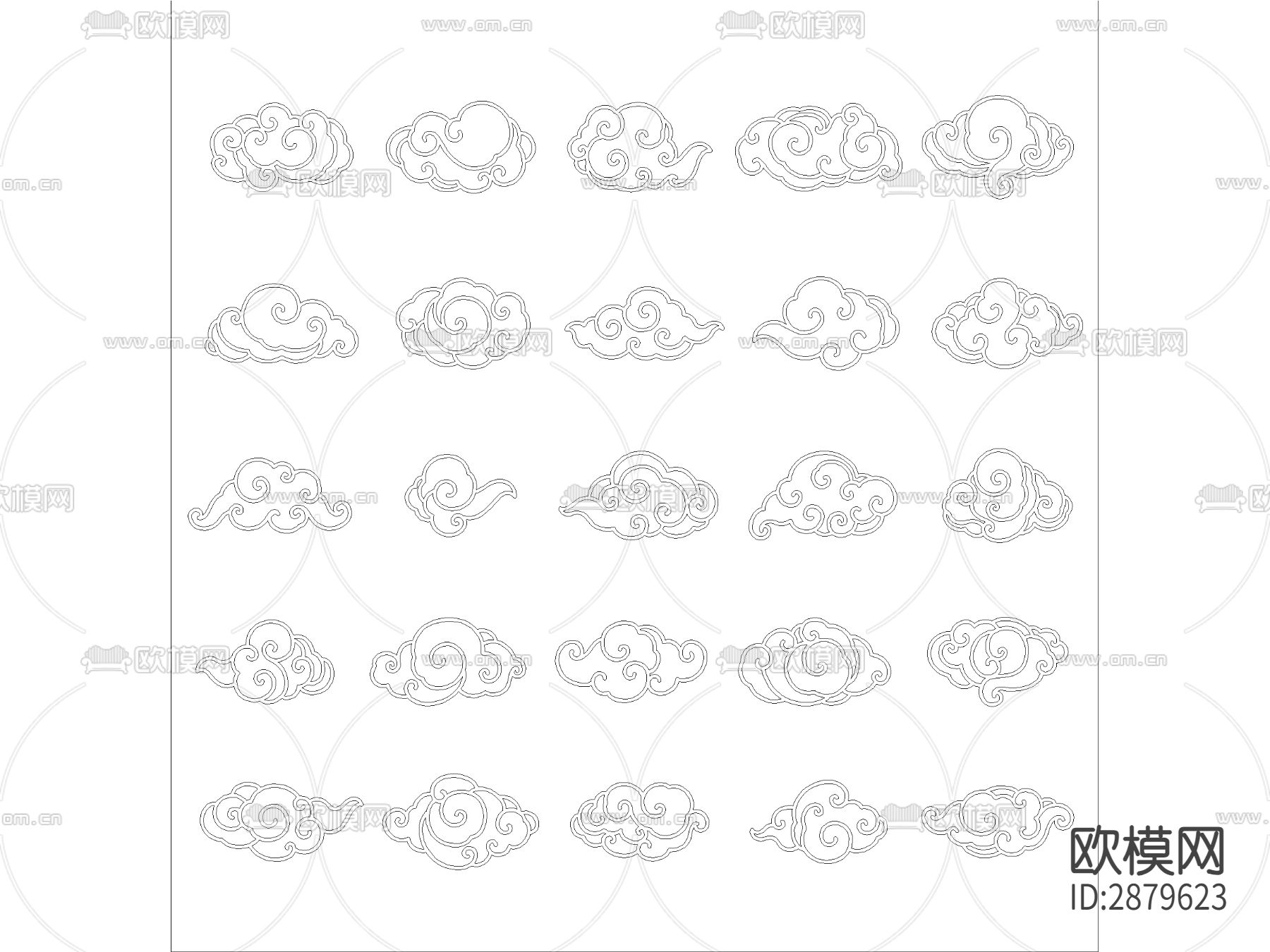 中式雕花图案云纹祥云CAD图库下载（渲染图4）