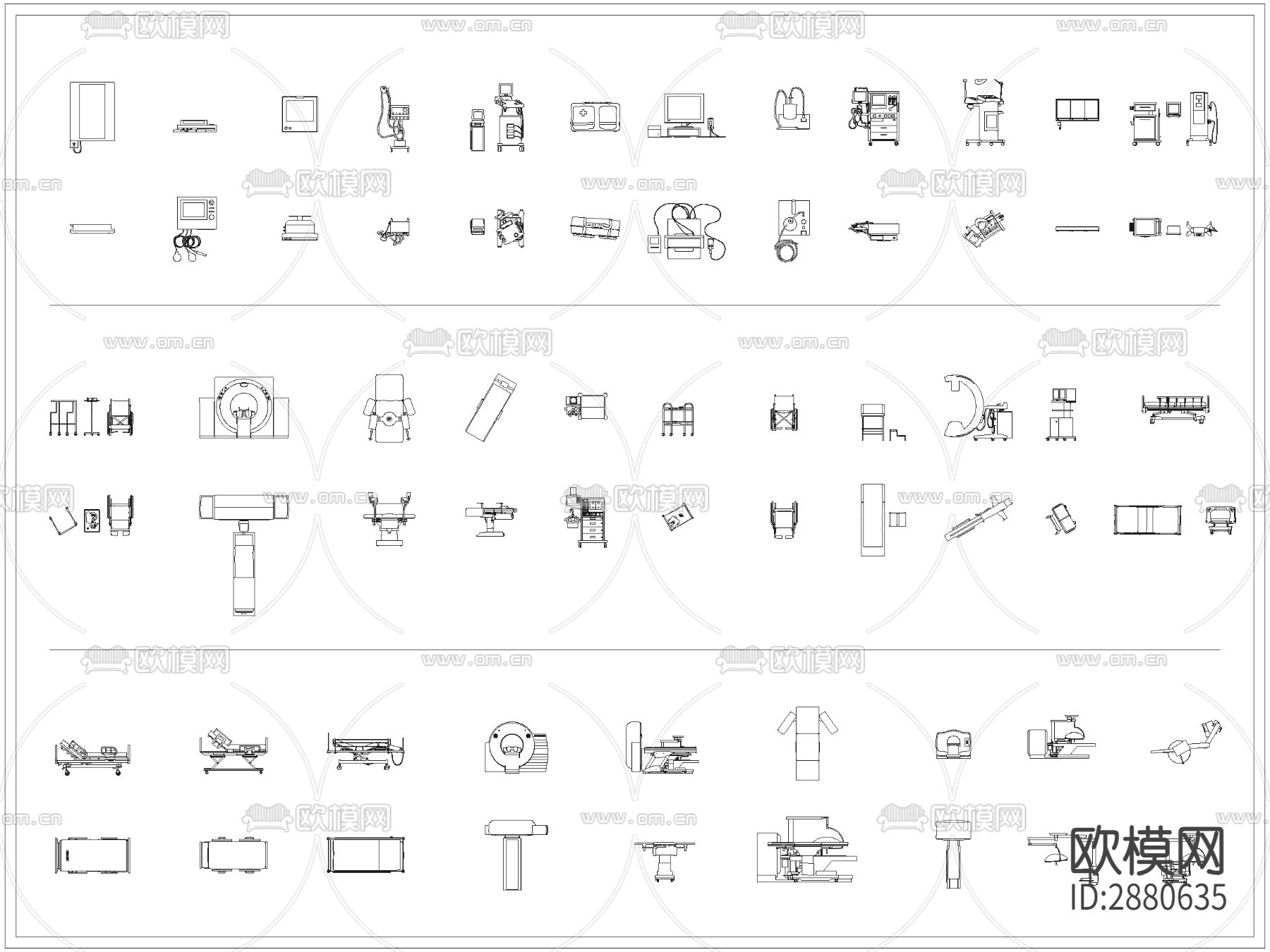 医疗设施器材设备cad图库下载（渲染图2）